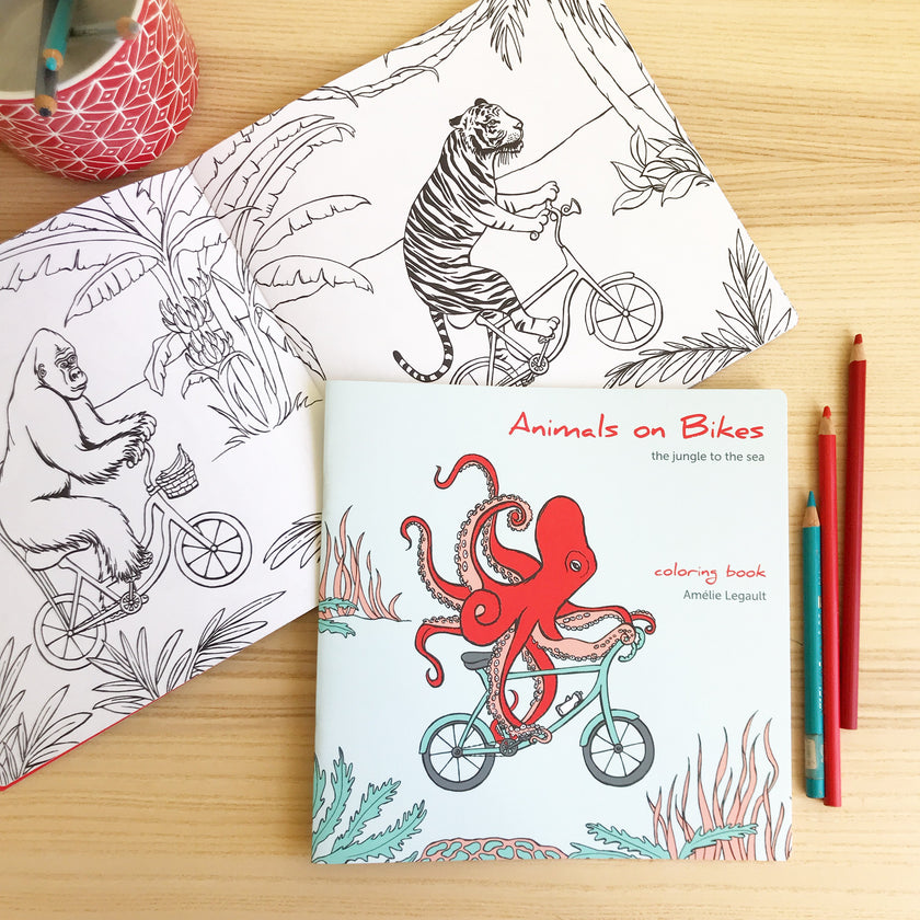 Cahier à colorier - Animaux à vélo - Jungle & mer