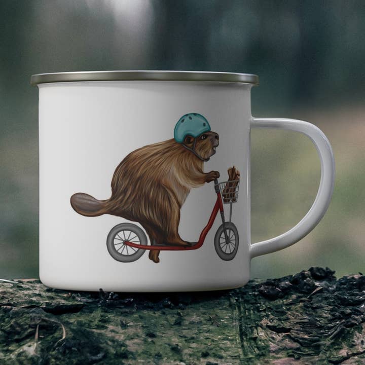 Tasse - 12oz - Émail - Castor à vélo