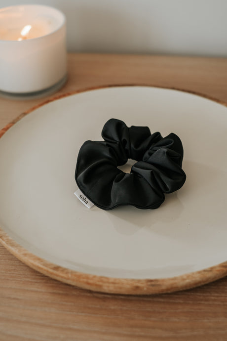 Chouchou en satin - Fluffy - Noir