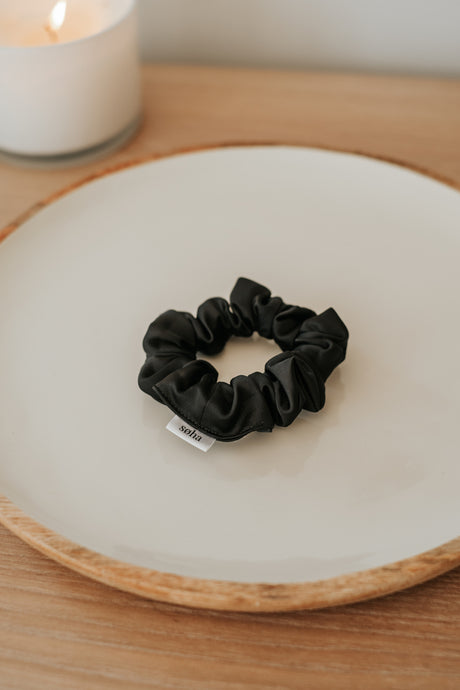 Chouchou en satin - Mince - Noir
