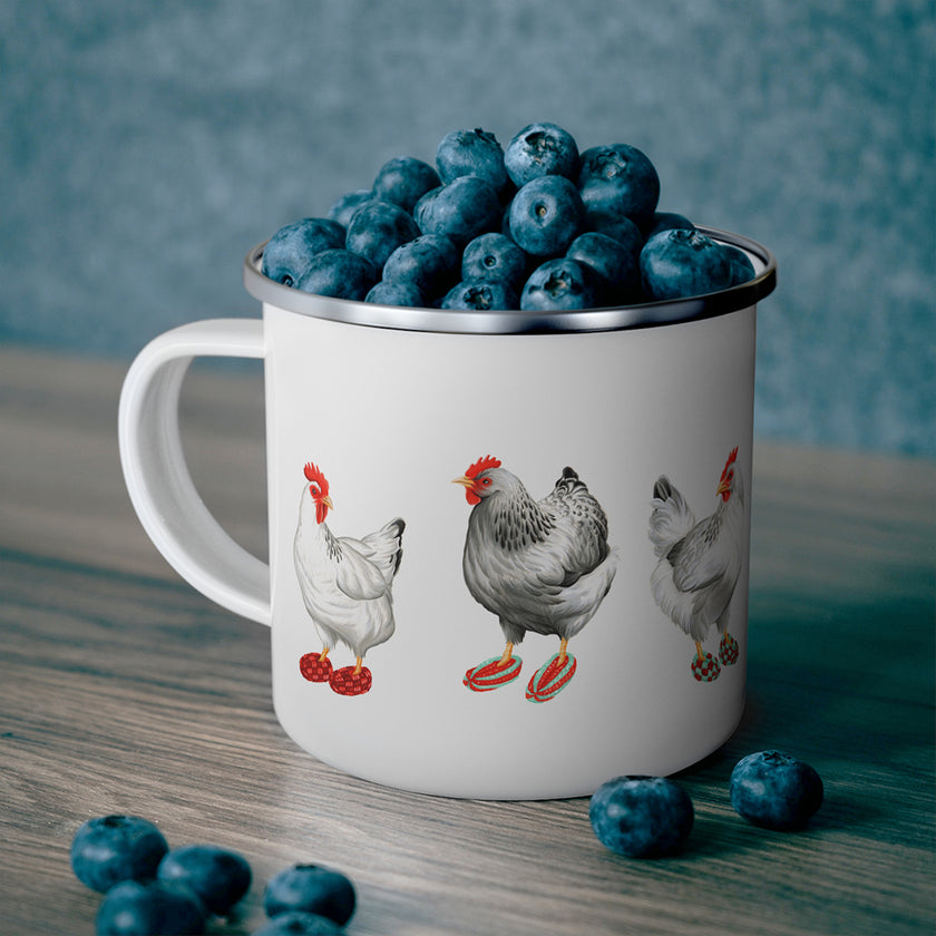 Tasse - 12oz - Émail - Poules en pantouffles