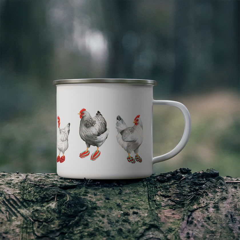 Tasse - 12oz - Émail - Poules en pantouffles