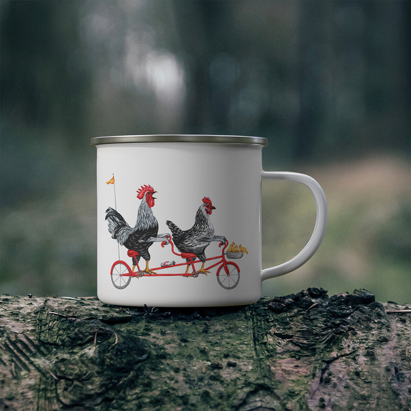 Tasse - 12oz - Émail - Poules à vélo