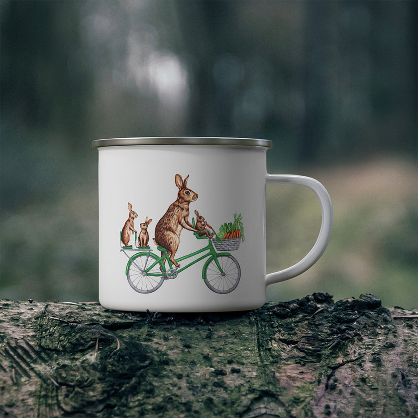 Tasse - 12oz - Émail - Lapins à vélo