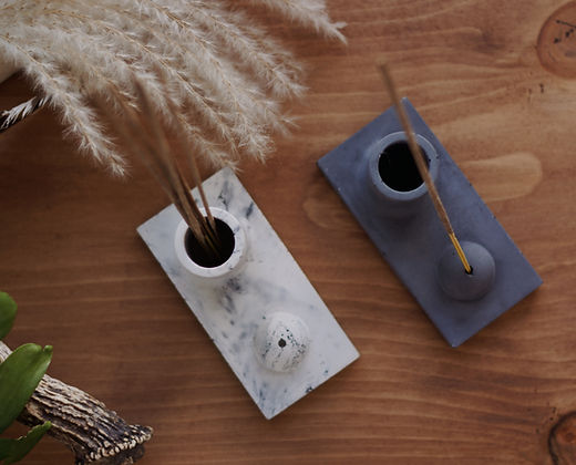 Porte-encens - Blanc marbré noir