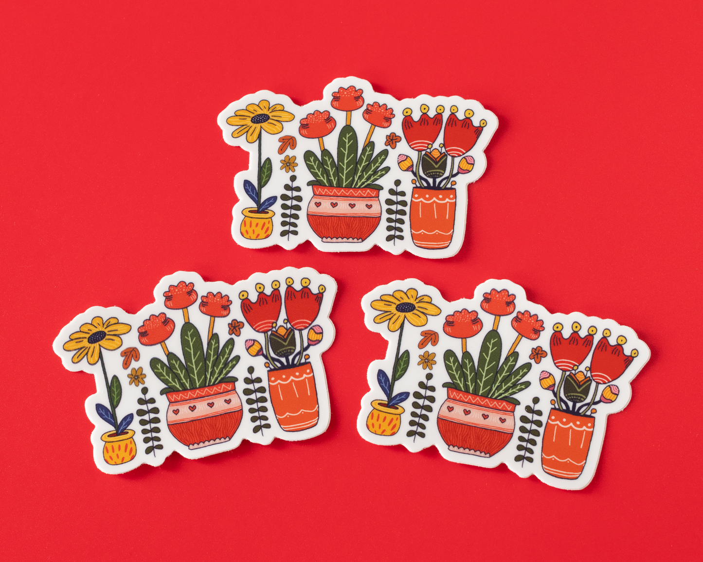 Autocollant vinyle illustré de plantes en pot
