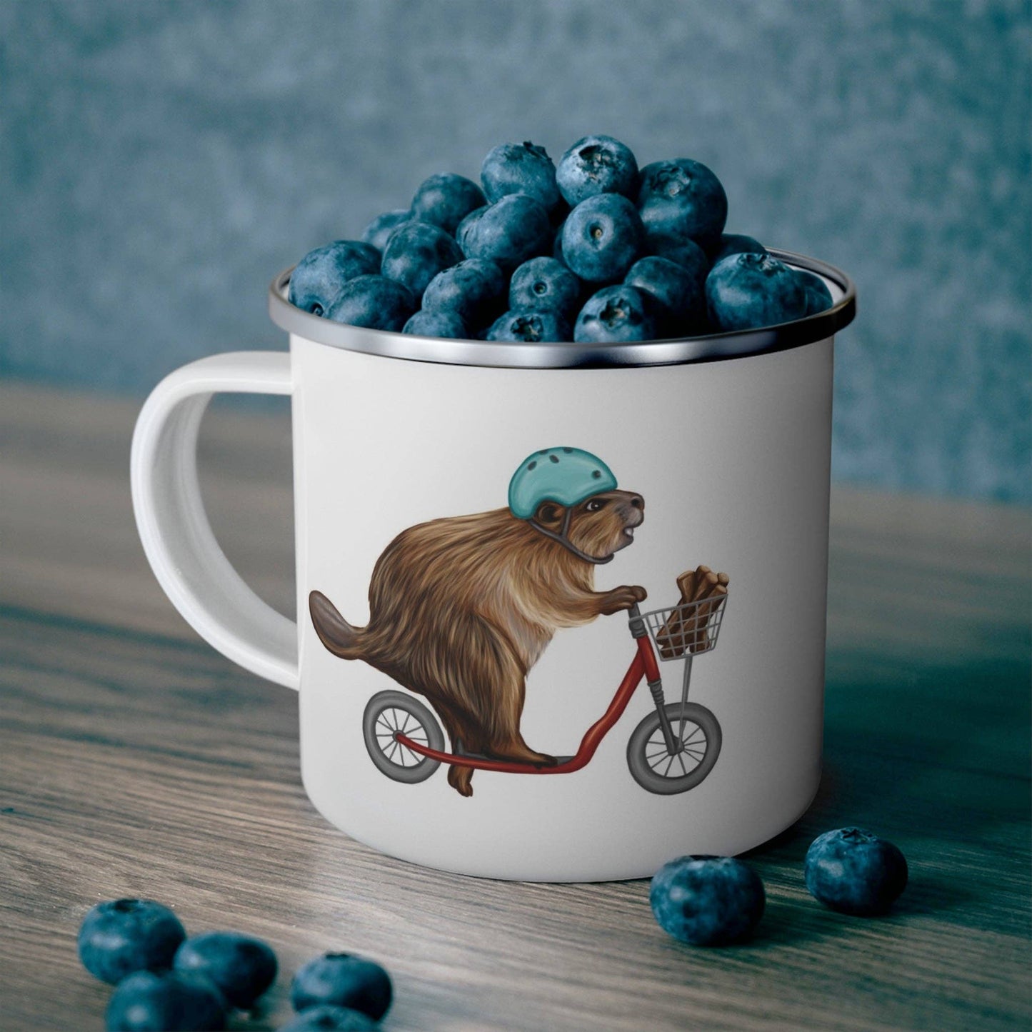 Tasse - 12oz - émail - Castor à trottinette