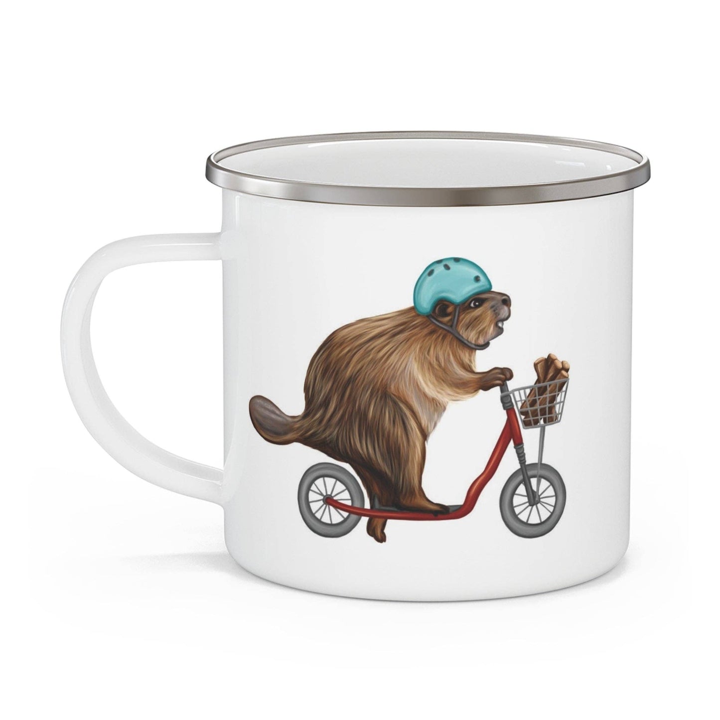 Tasse - 12oz - émail - Castor à trottinette