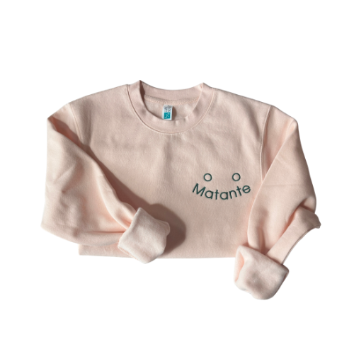 Chandail Coton ouaté - Matante - Rose brodé vert