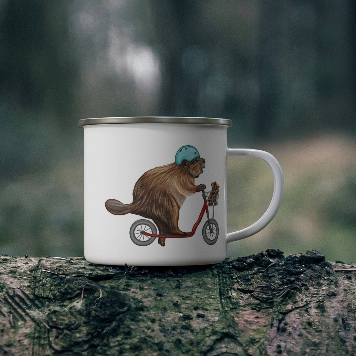 Tasse - 12oz - émail - Castor à trottinette