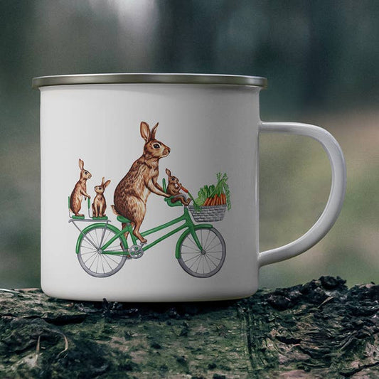 Tasse - 12oz - Émail - Lapins à vélo