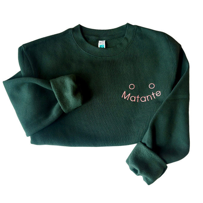 Chandail Coton Ouaté - Matante - Vert brodé rose