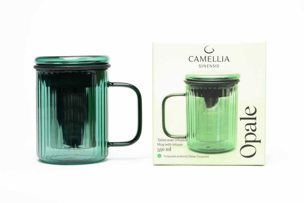 Tasse en verre avec infuseur | Opale - turquoise profond