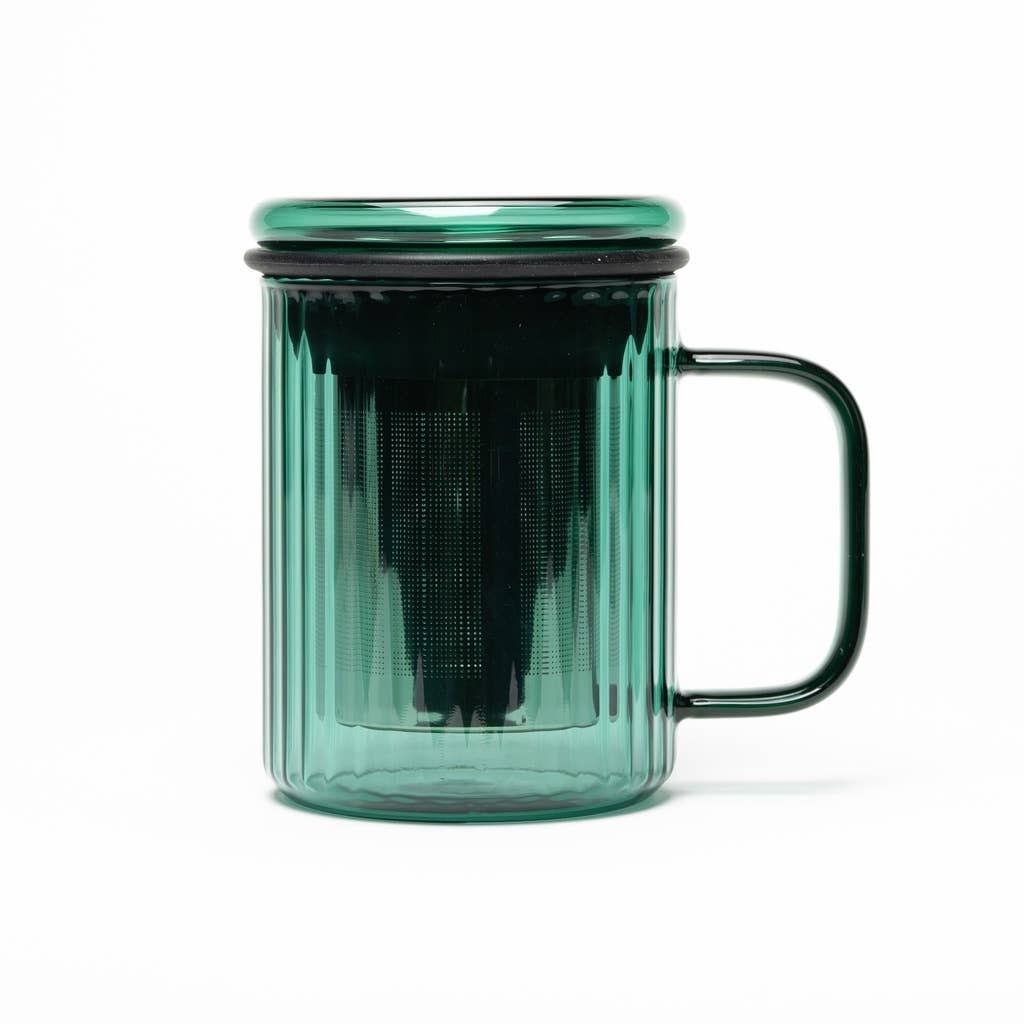 Tasse en verre avec infuseur | Opale - turquoise profond