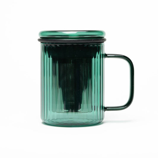 Tasse en verre avec infuseur | Opale - turquoise profond