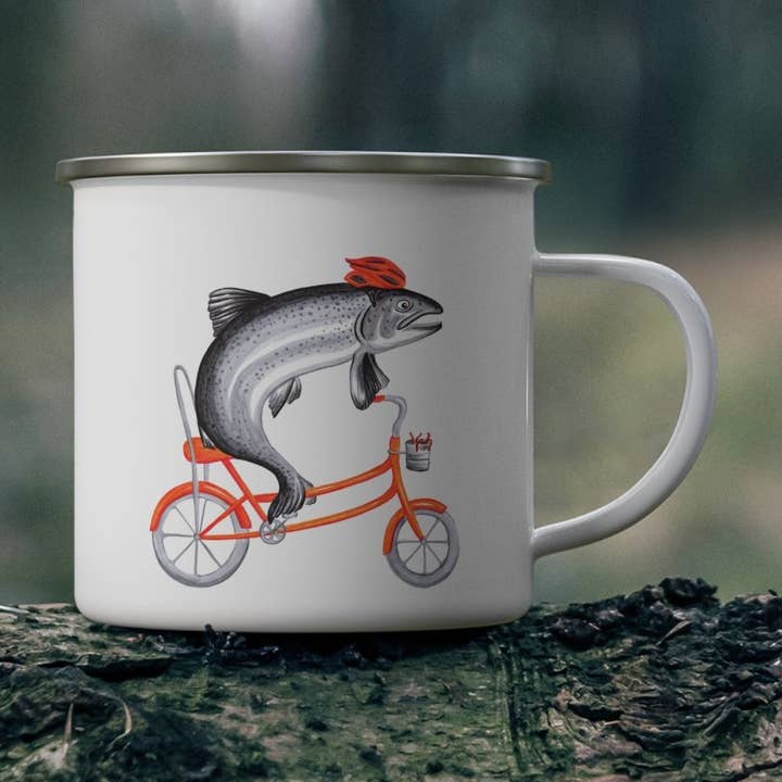 Tasse - 12oz - Émail - Poissons à vélo