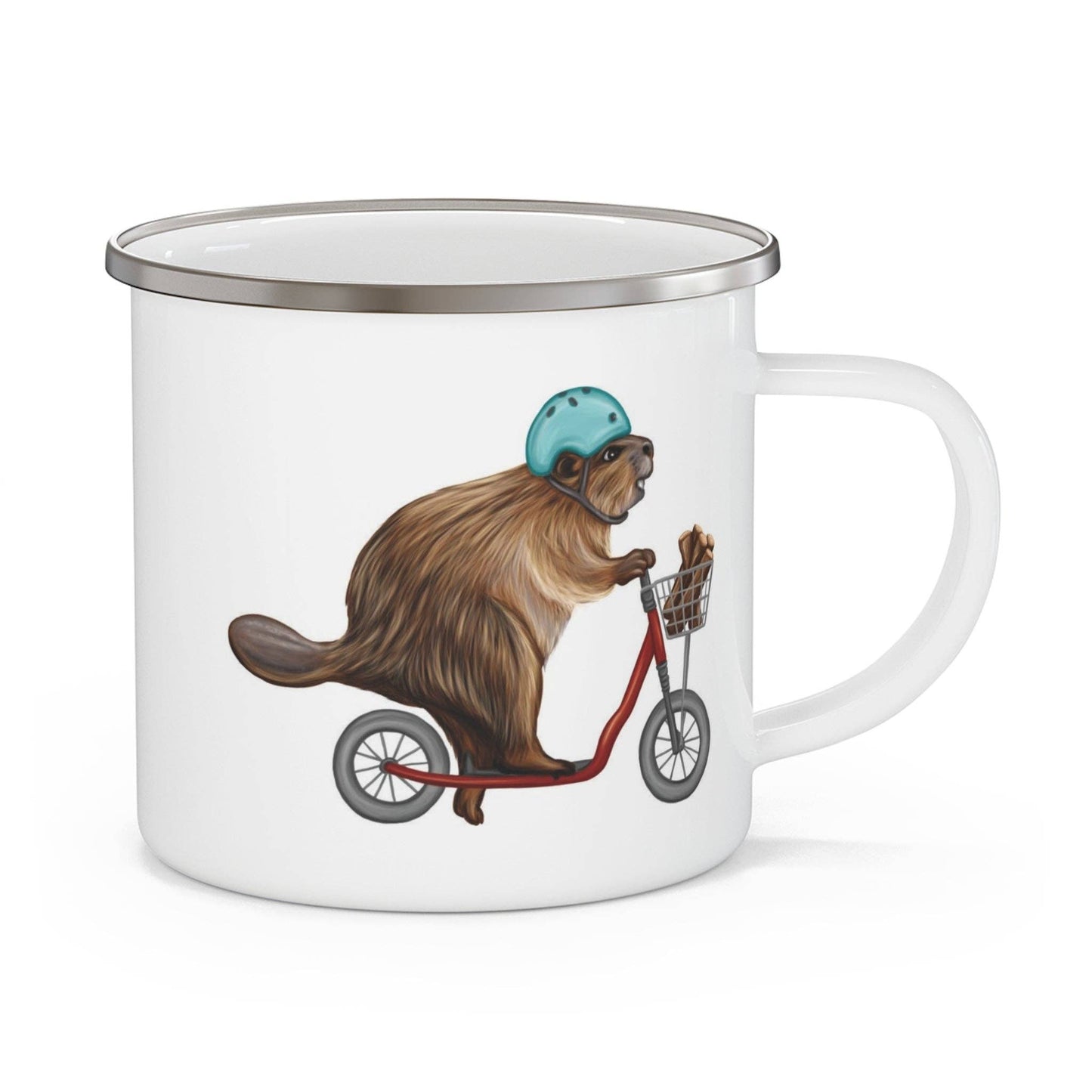 Tasse - 12oz - émail - Castor à trottinette