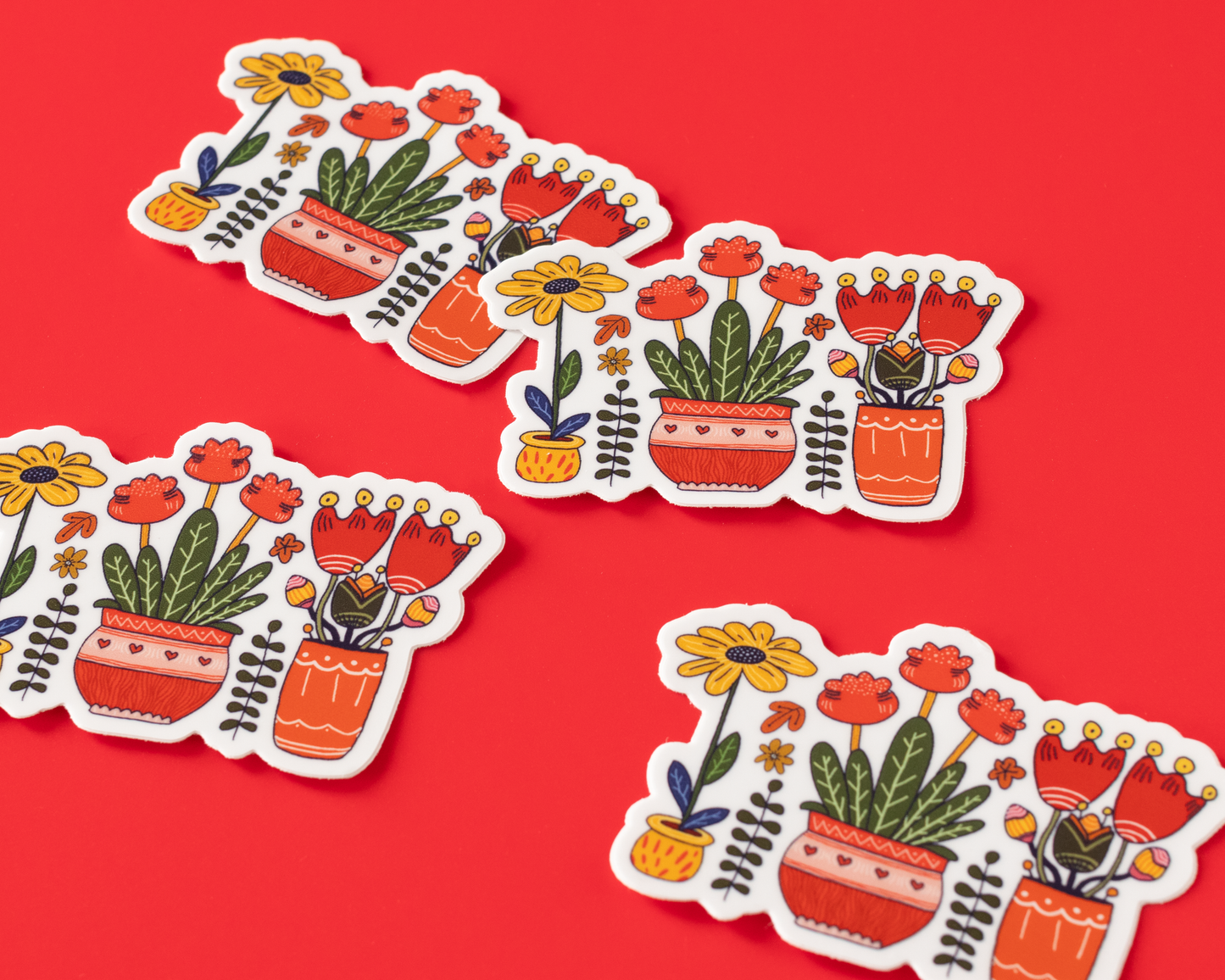Autocollant vinyle illustré de plantes en pot