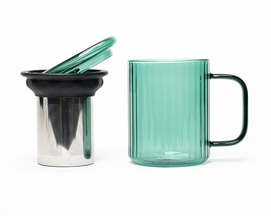 Tasse en verre avec infuseur - Opale - turquoise profond